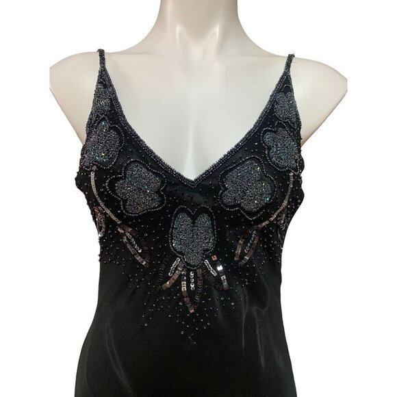 Vintage 90s/Y2K Fantasy Beaded Silk Slip Dress Evening Gown Size 6 SMALL - Picture 3 of 11